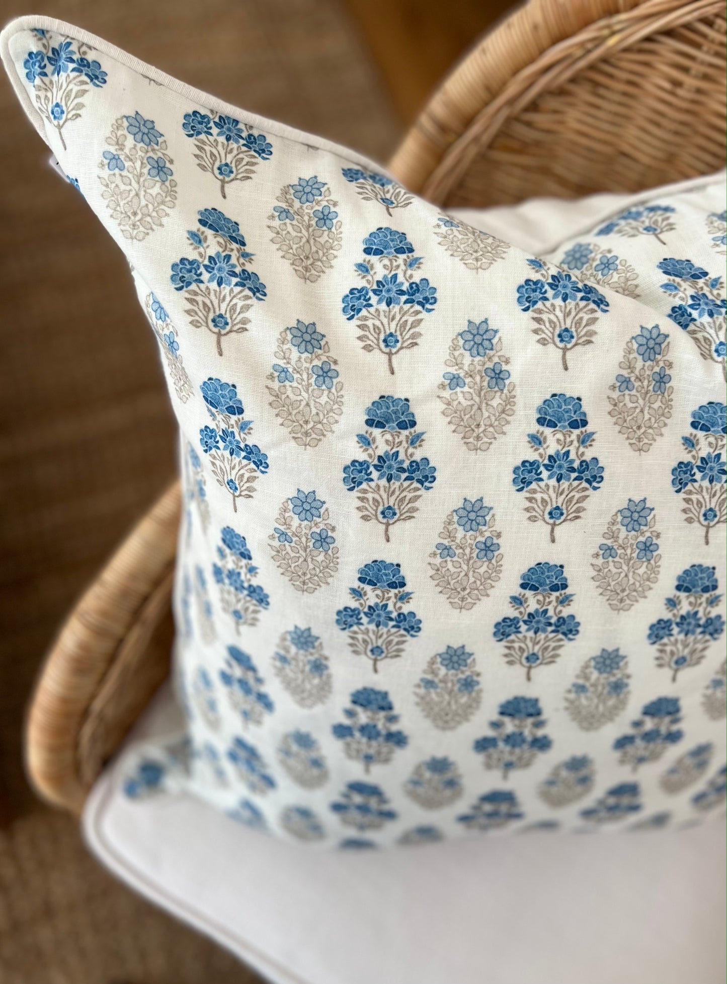 Vivienne Mughal Flower Pillow Cover in Blue