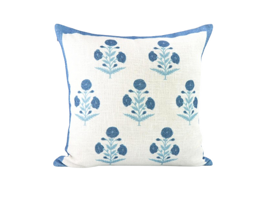 Seraphina Mughal Flower Pillow Cover in Blue