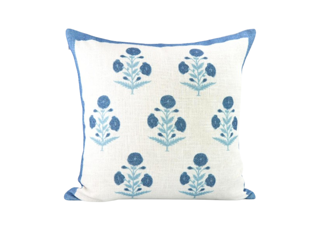 Seraphina Mughal Flower Pillow Cover in Blue