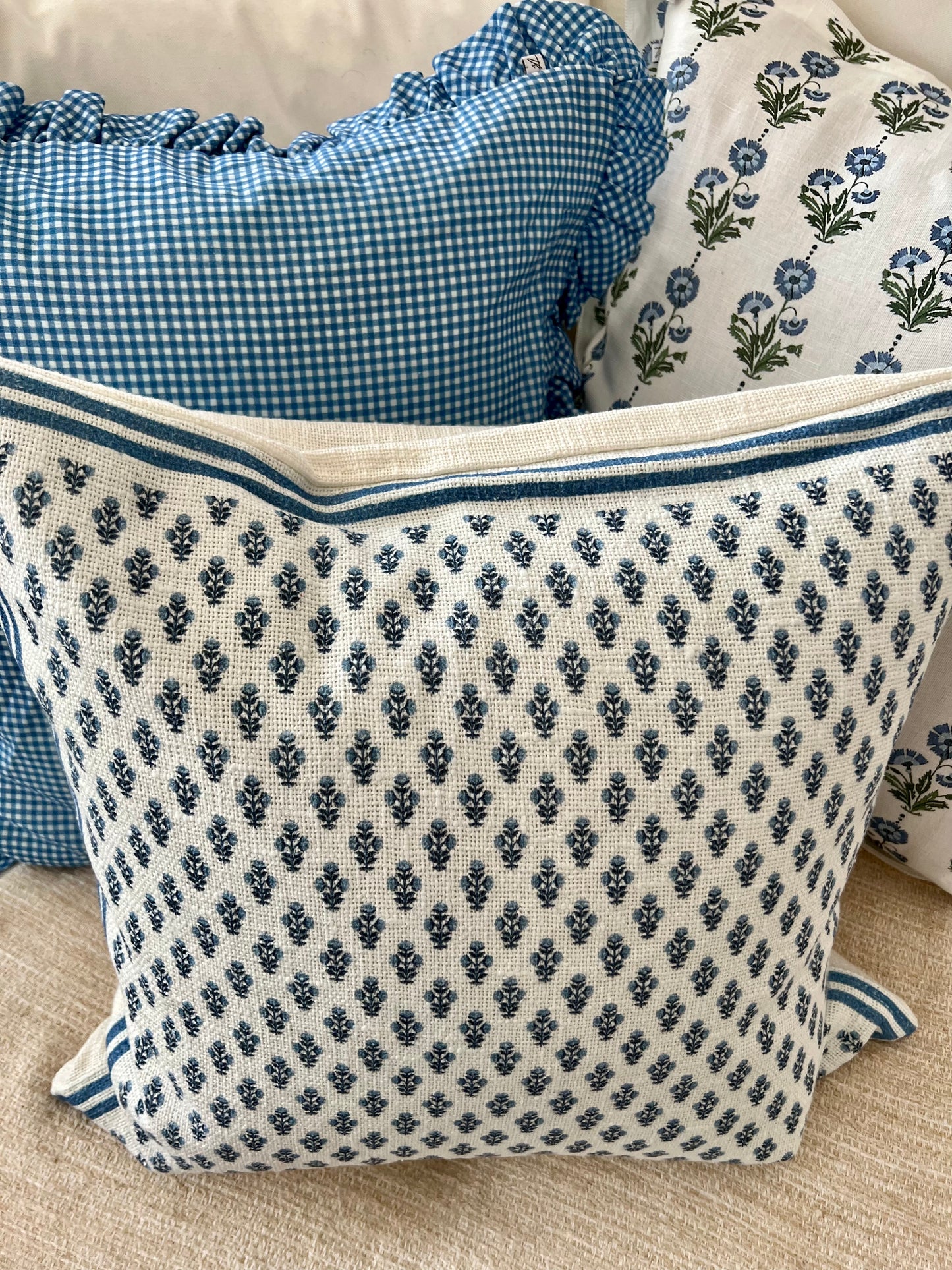 Celeste Mughal Flower Pillow Cover in Blue