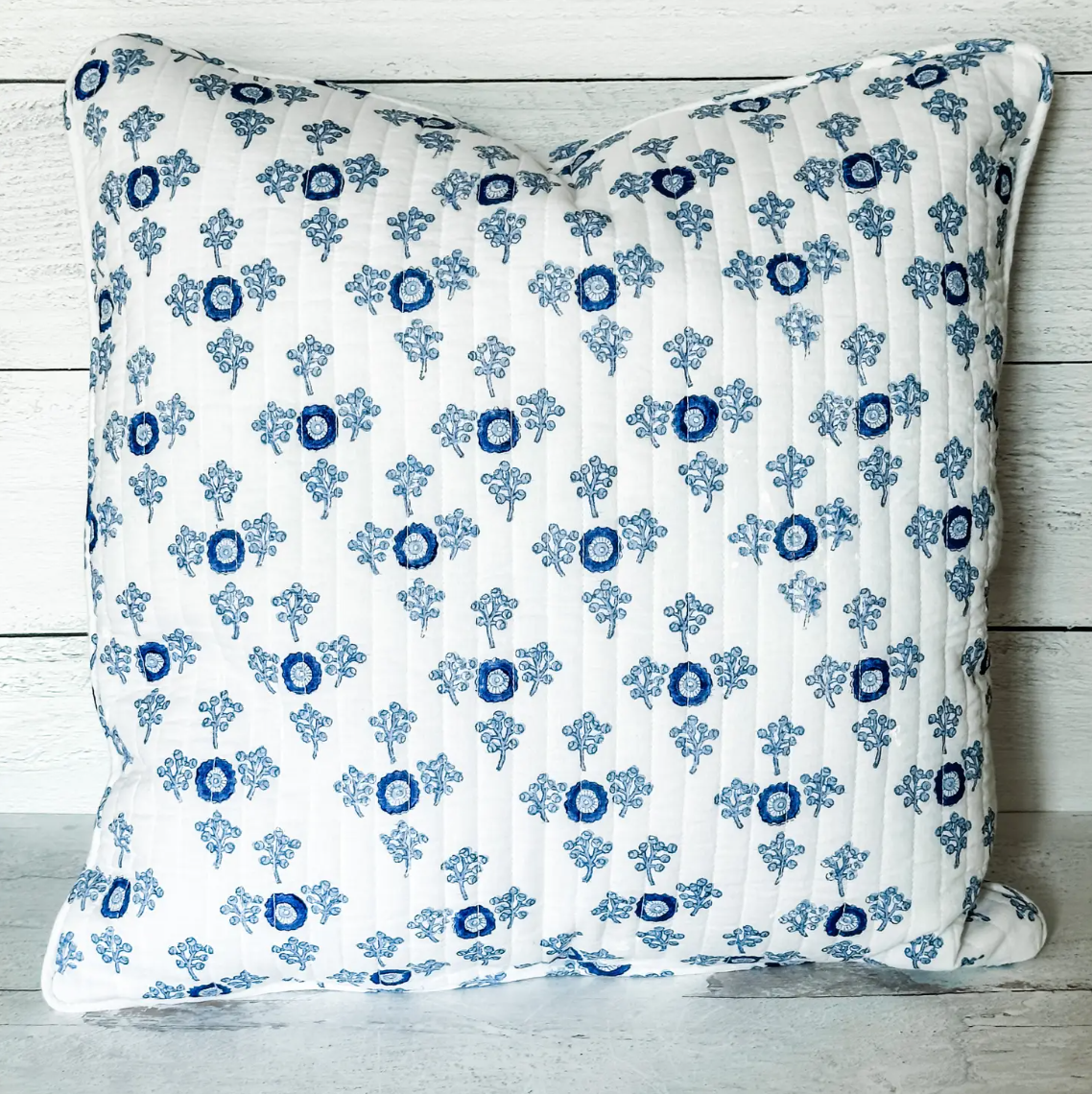 Villa Vaux Petit Blue and White Quilted Pillow