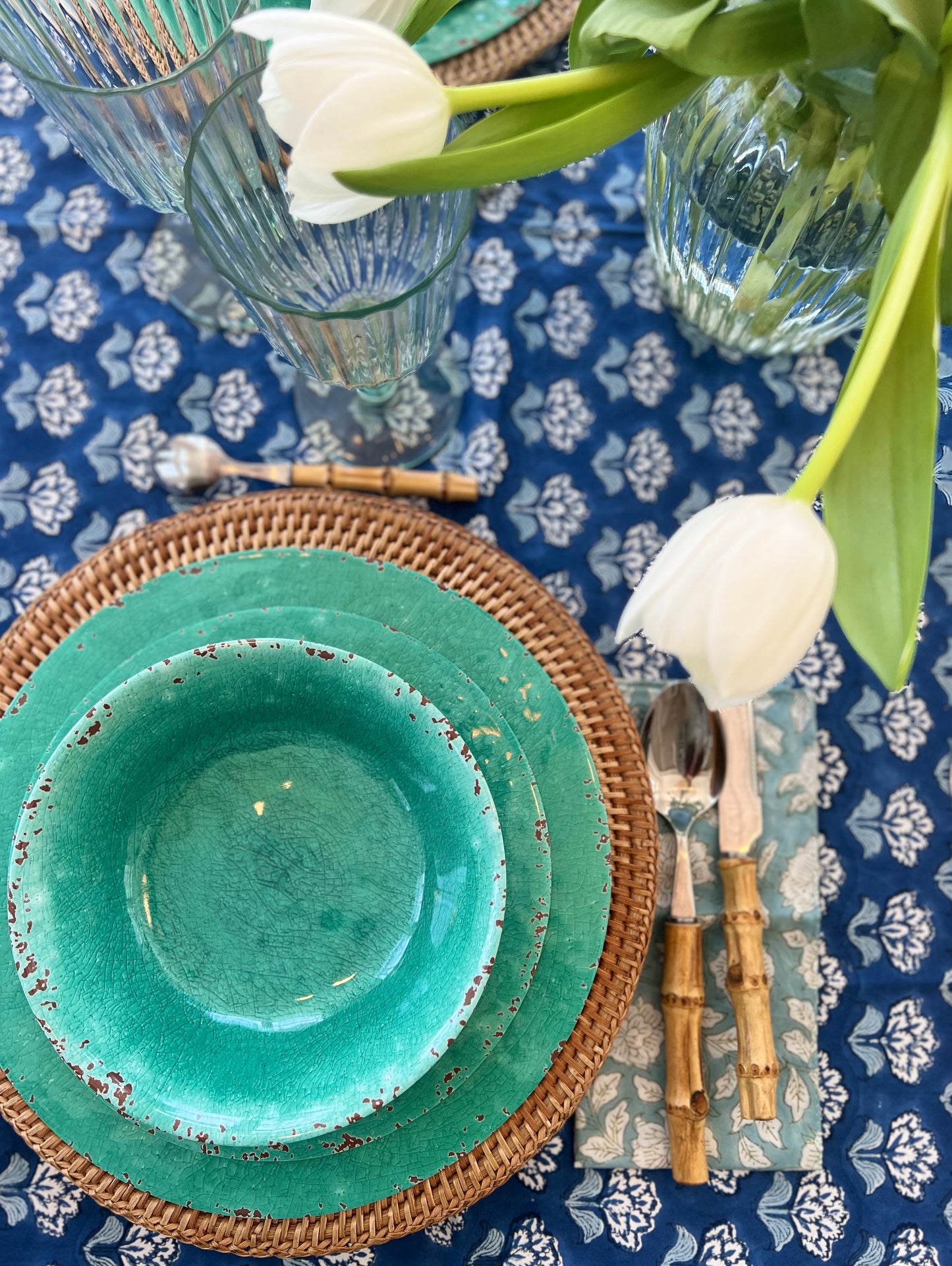 Margot Round Blue Floral Tablecloth