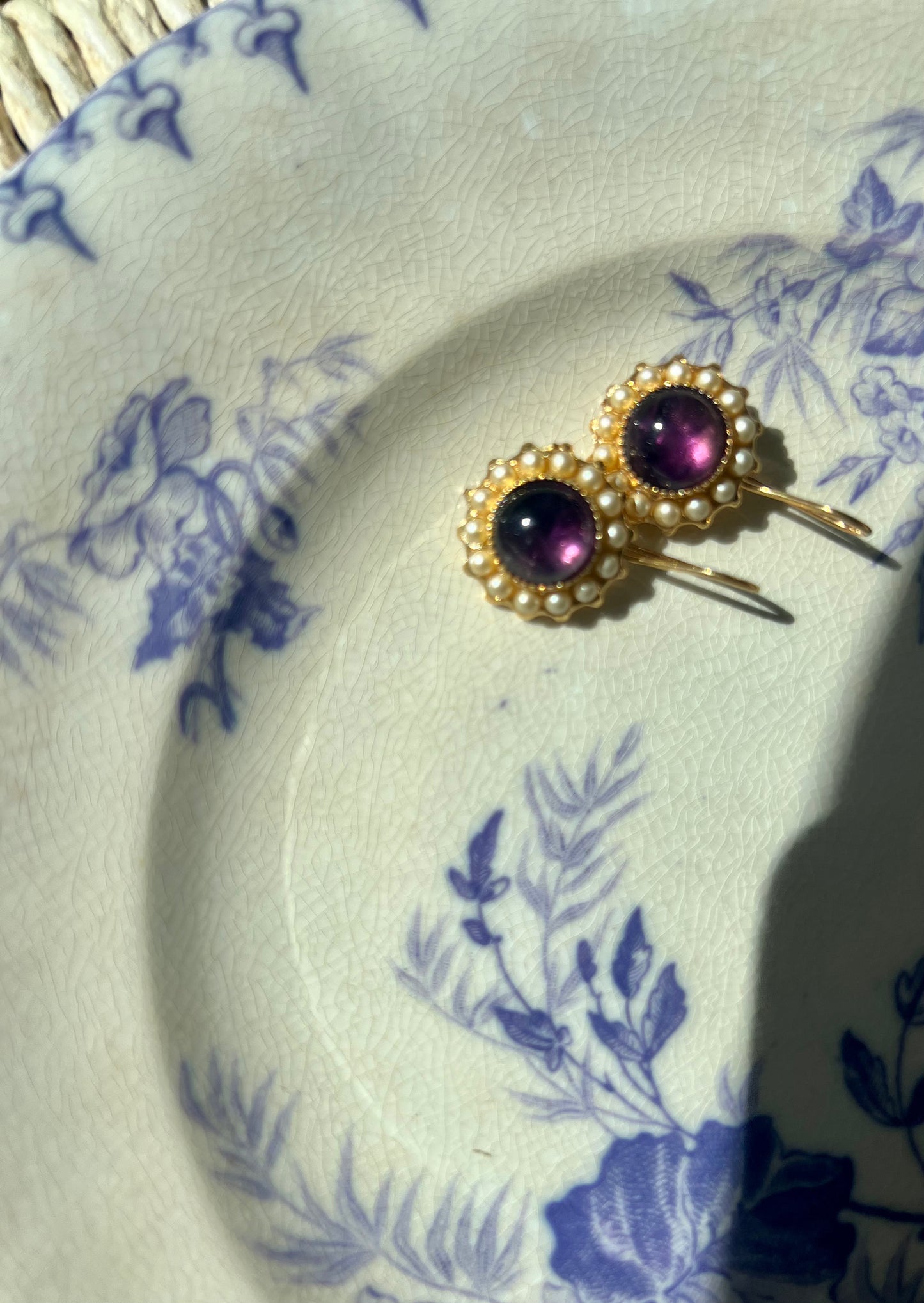 Button Stone Garnet Earrings