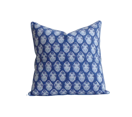 Cape Cod Navy Floral Pillow with Piping