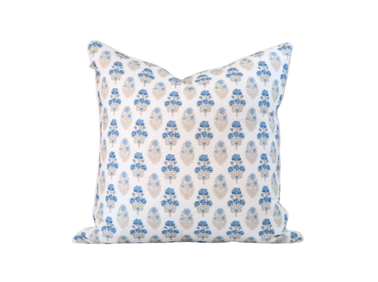 Vivienne Mughal Flower Pillow Cover in Blue