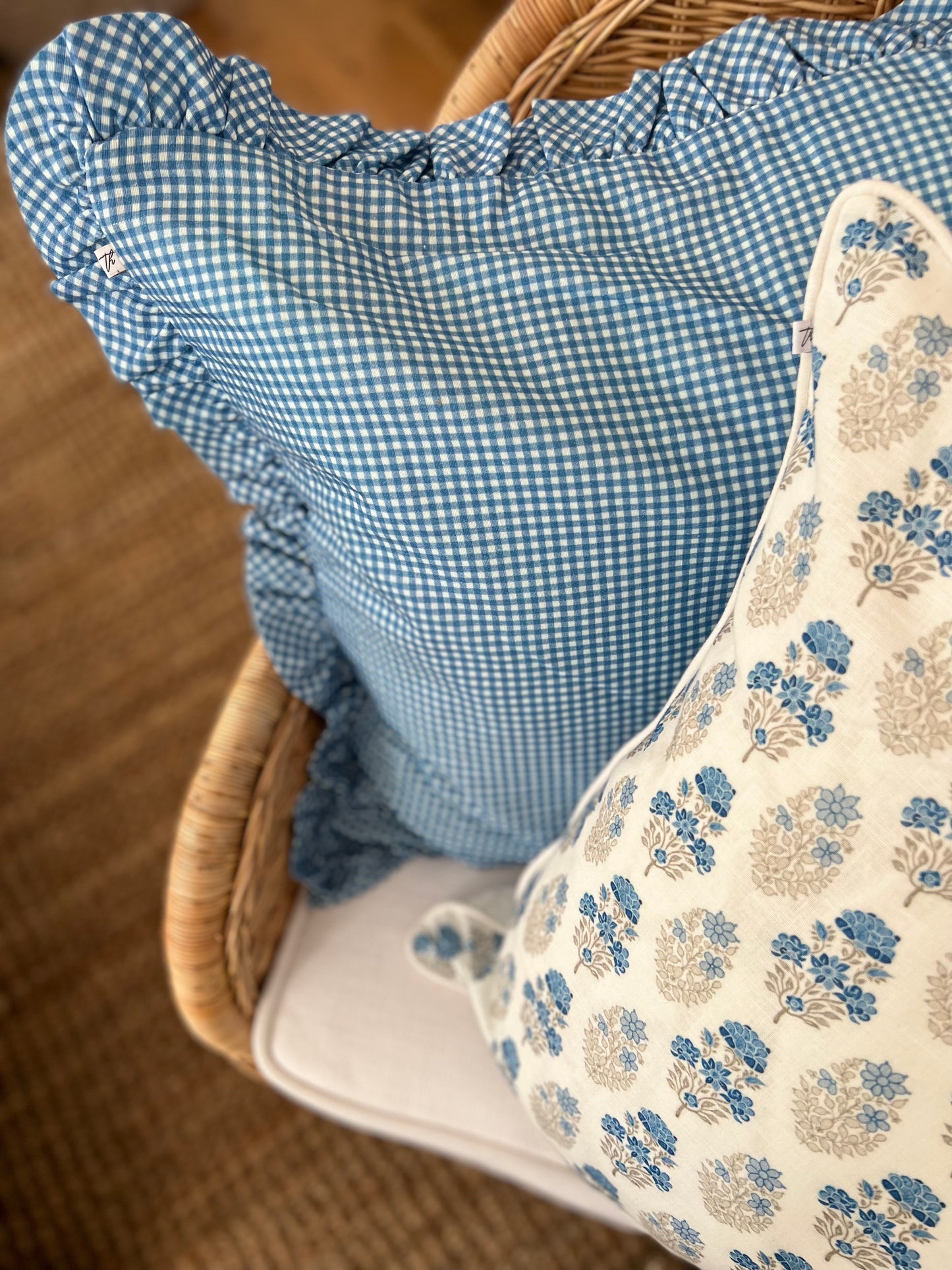 Savannah Micro Gingham Pillow Cover in Blue