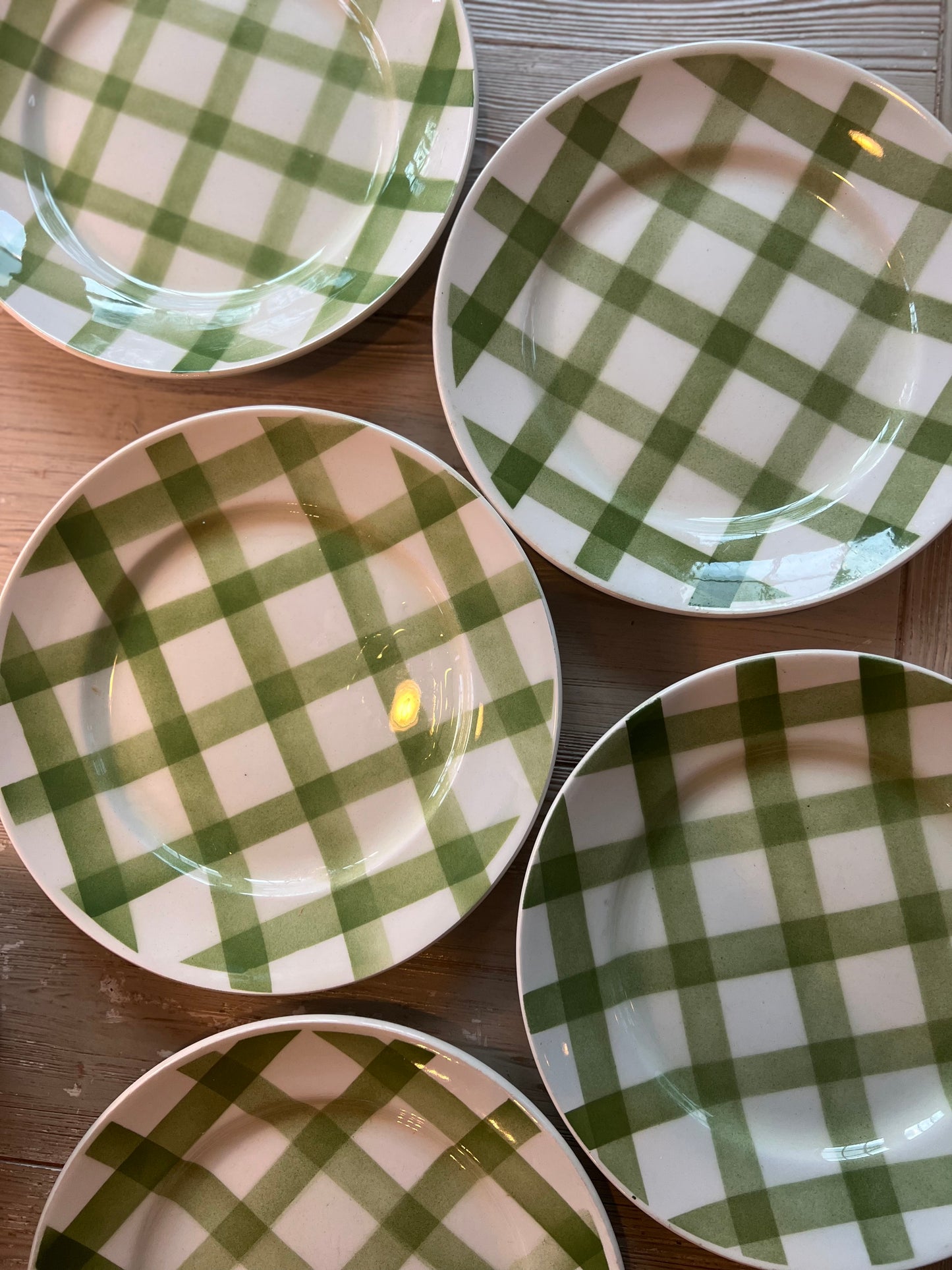 Set of 5 Vintage French Gingham Dinner Plates – Moulin des Loups Orchies “Nappe Verte"