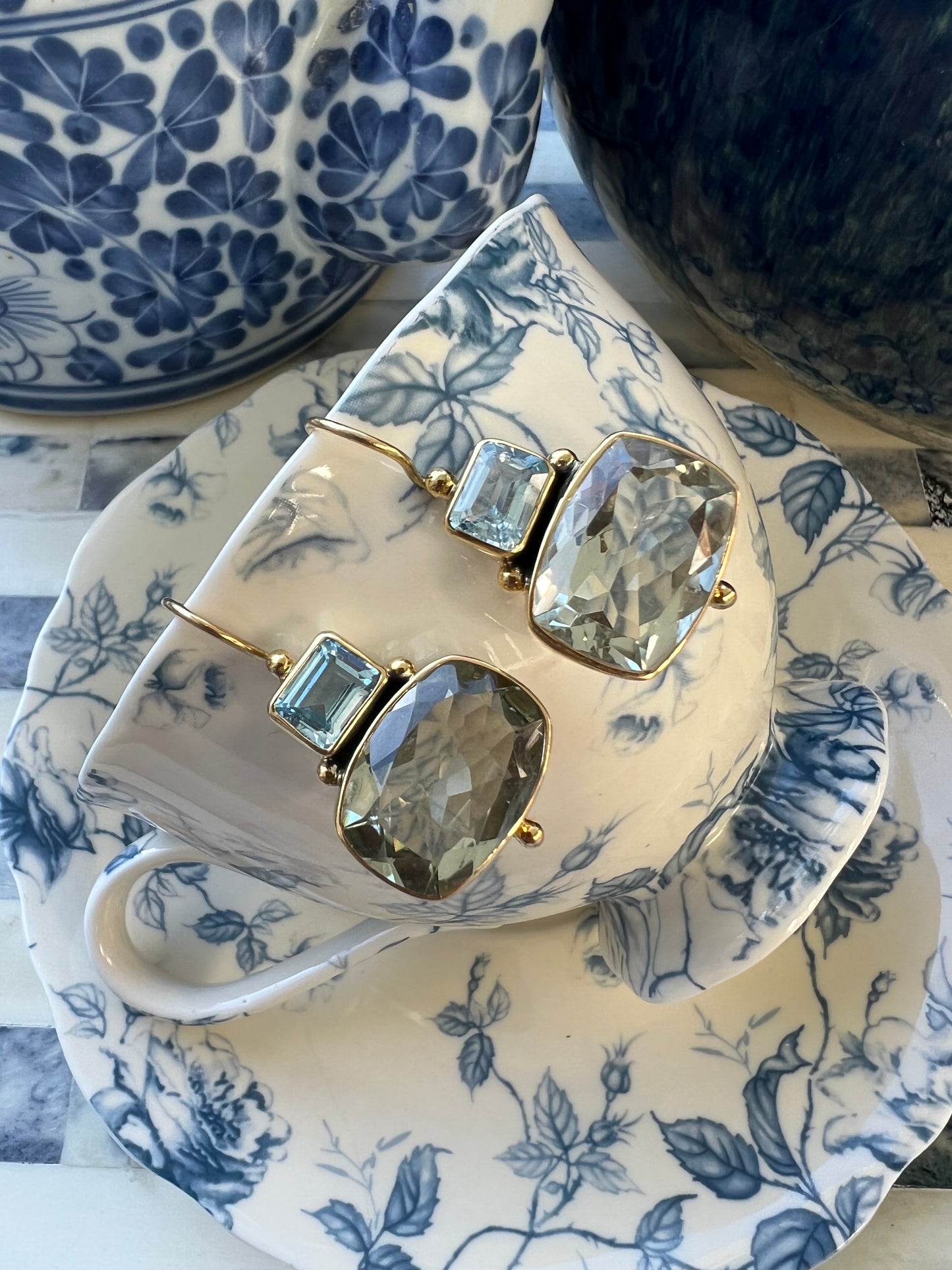 Green Amethyst and Blue Topaz Earrings