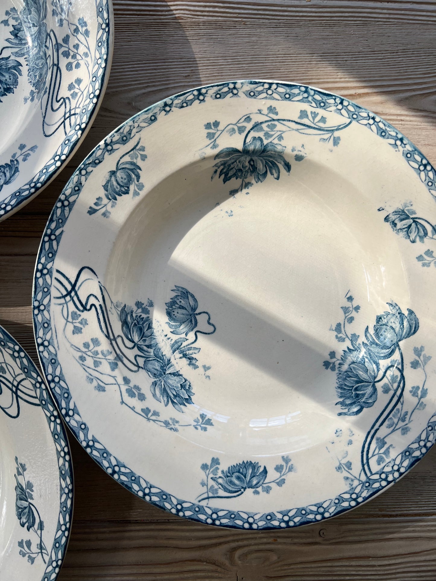 Set of 3 French Ironstone Soup Plates "Royat" by Sarreguemines