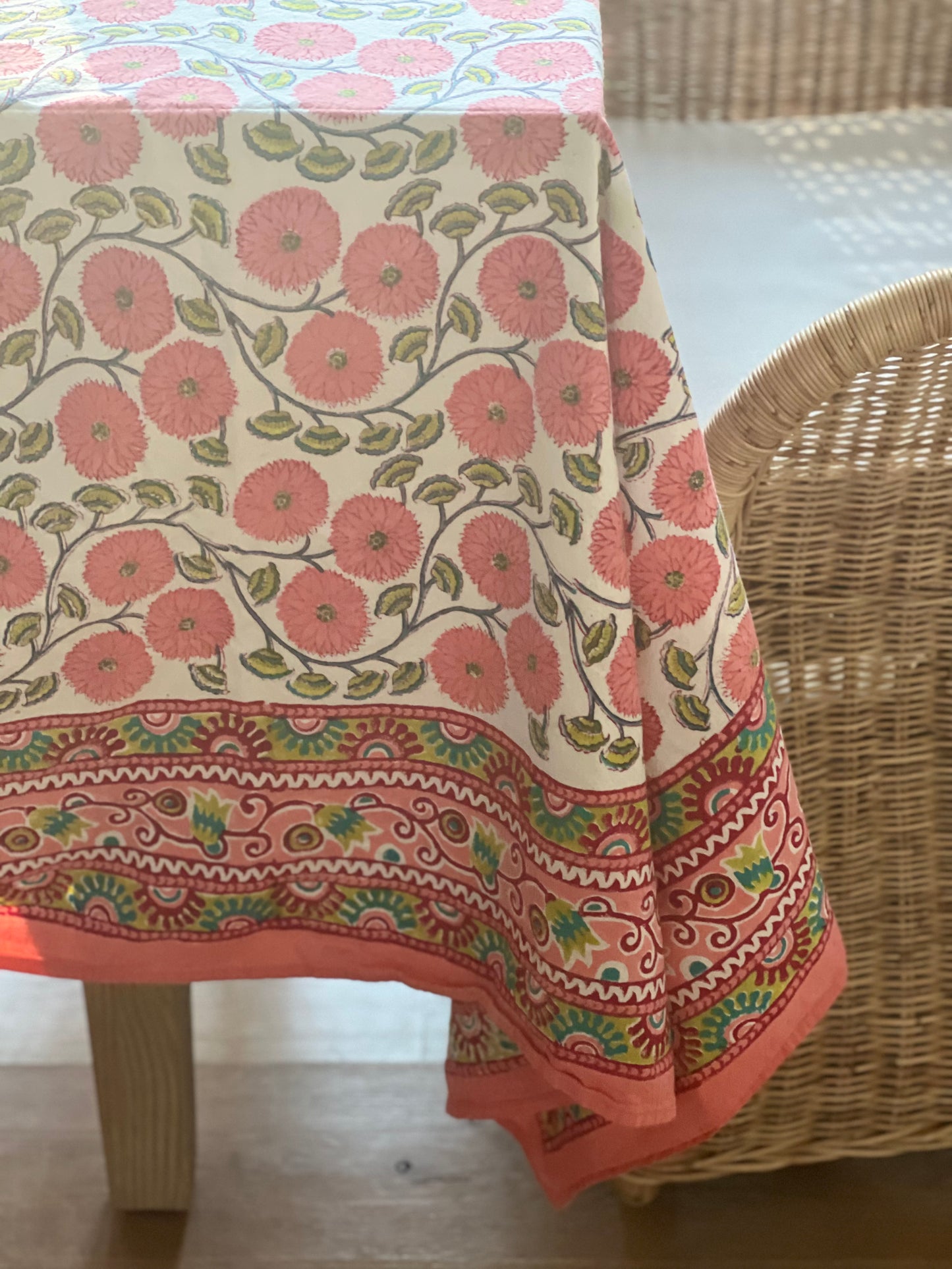 Large Pink Poppy Vintage Tablecloth