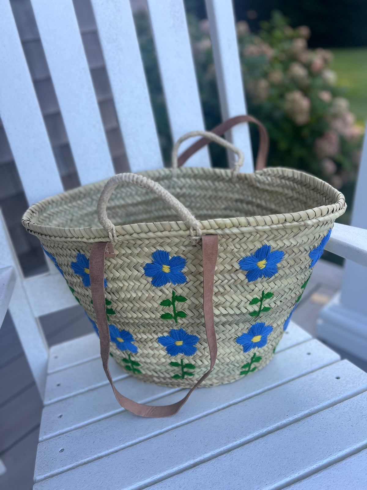 Floral Embroidered Straw Tote Bag