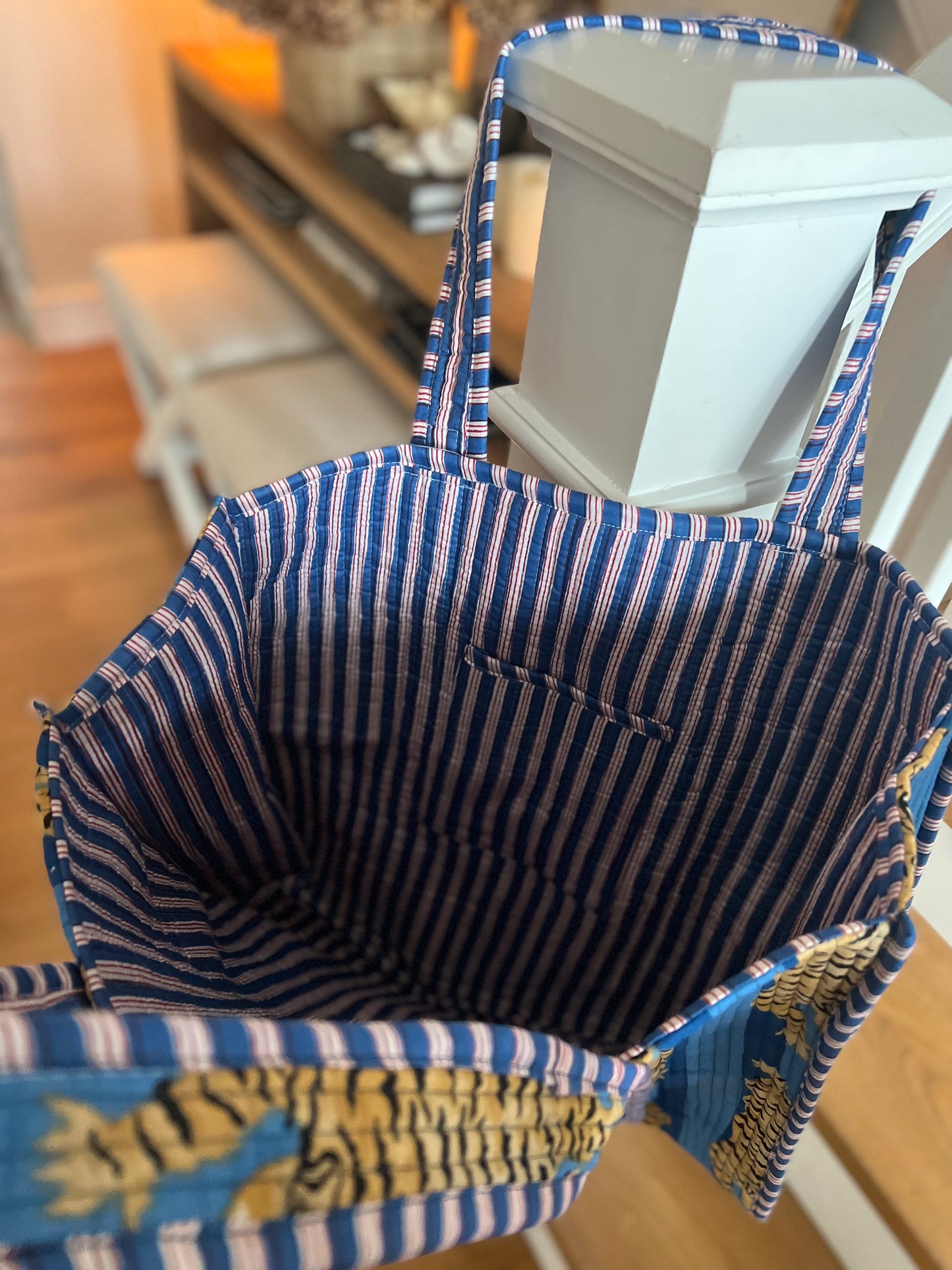 Blue Tiger Quilted Tote Bag