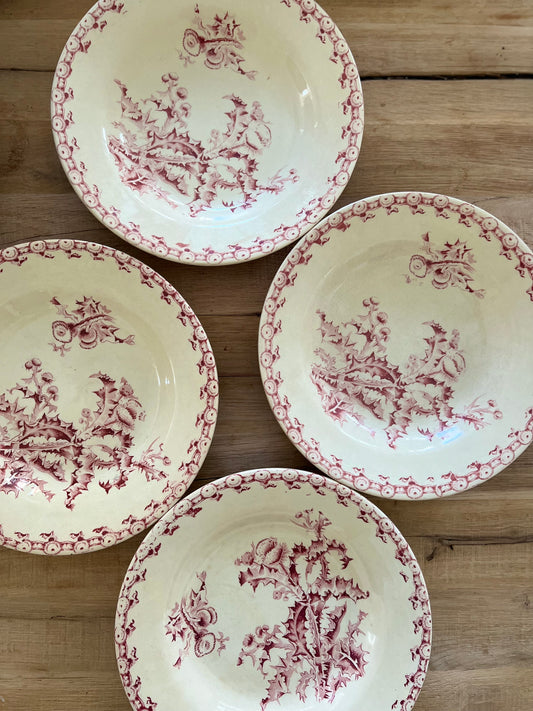 Set of 4 French Soup Plates "Les Chardons" by Gien