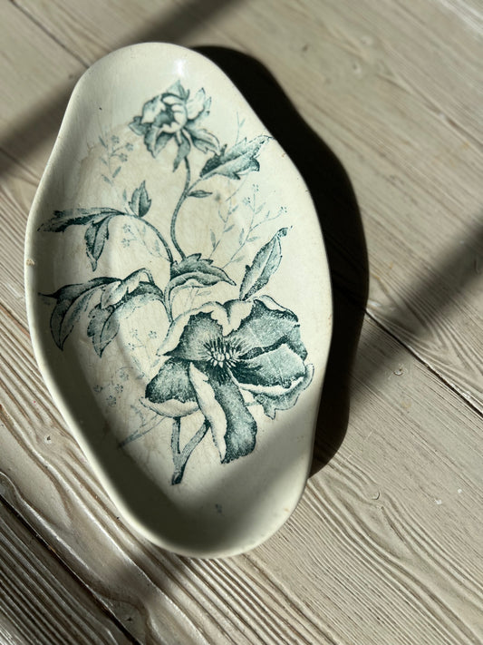 Antique French Ironstone Small Serving Dish, “Rose de Noël”