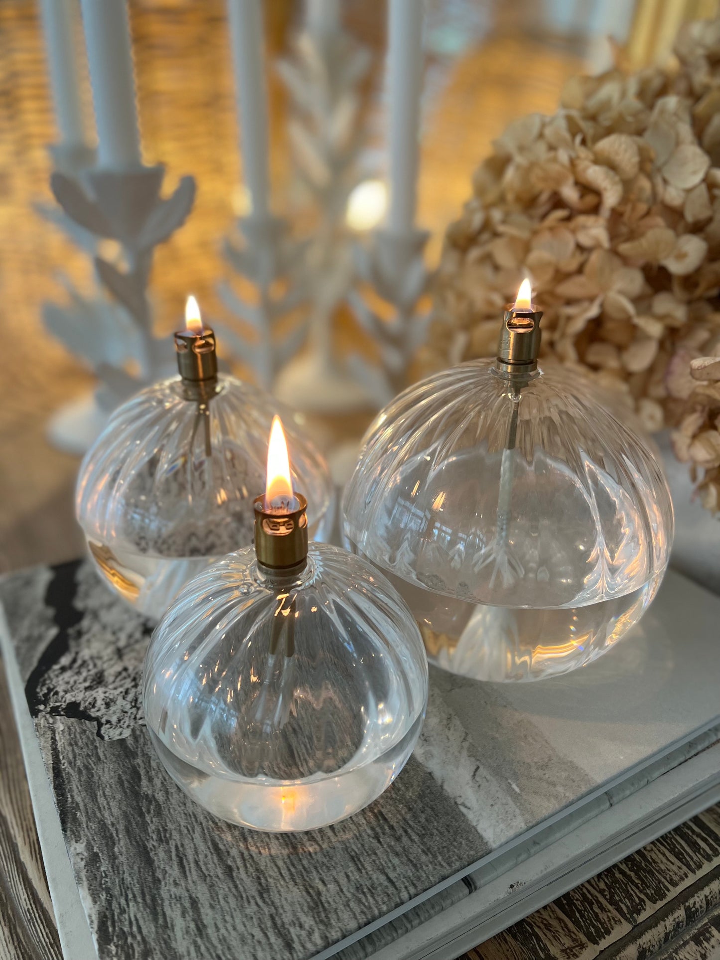 Ribbed Round Shaped Glass Oil Lamp, Size S