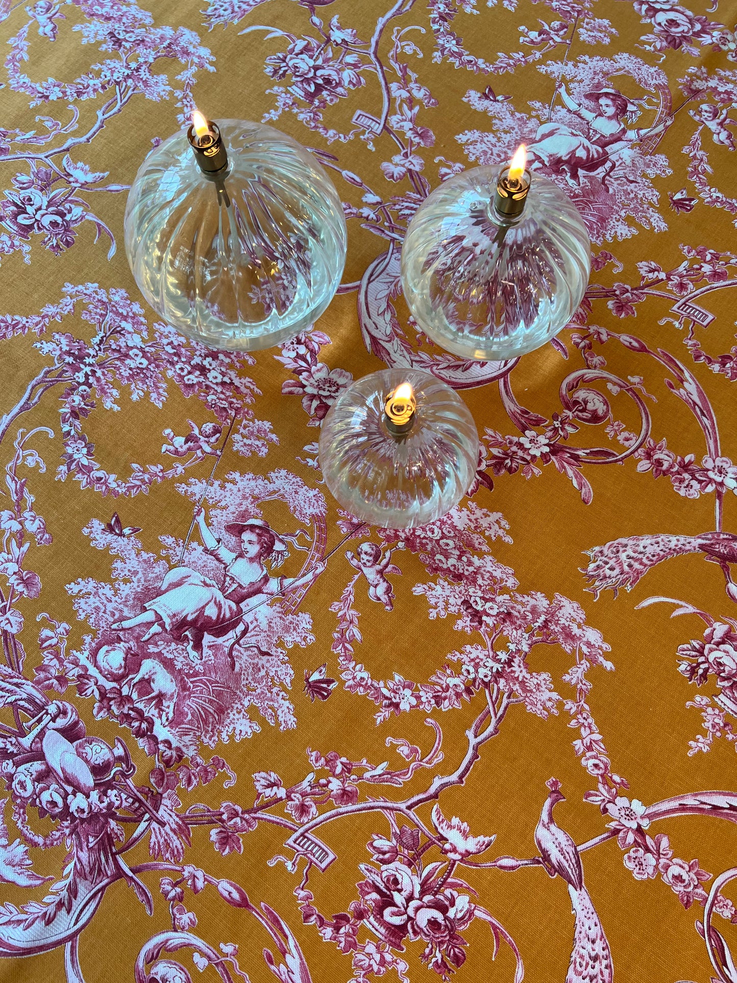 French Toile Tablecloth Ludivine in Pink and Orange