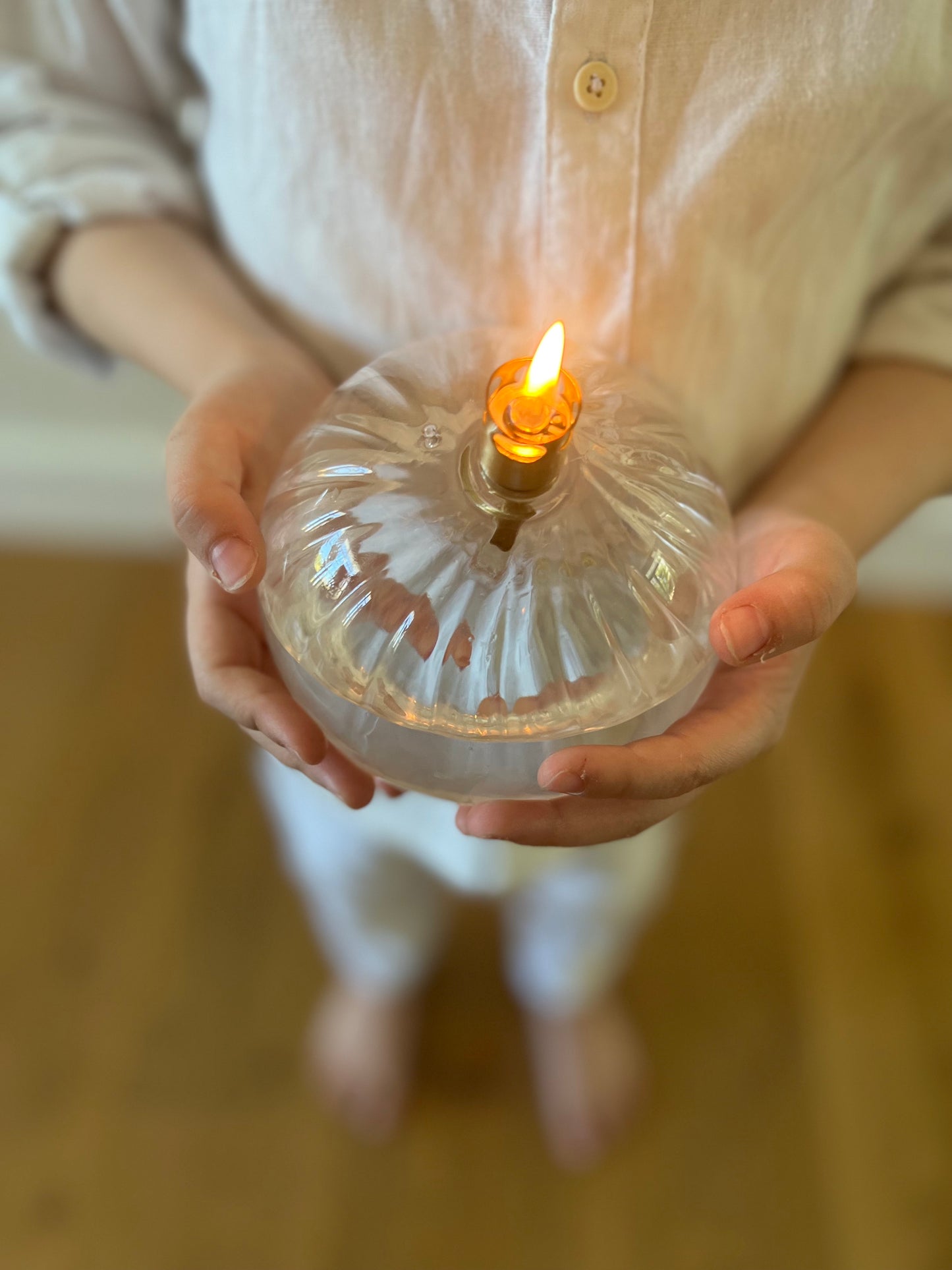 Ribbed Round Shaped Glass Oil Lamp, Size M