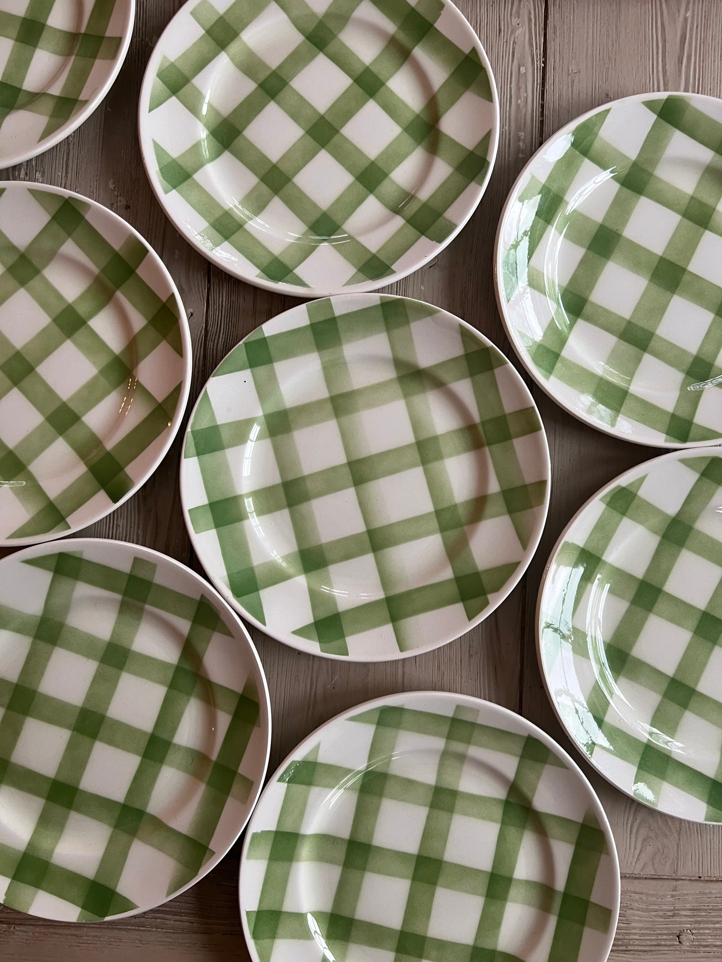 Set of 8 Vintage French Gingham Dessert Plates – Moulin des Loups Orchies “Nappe Verte"