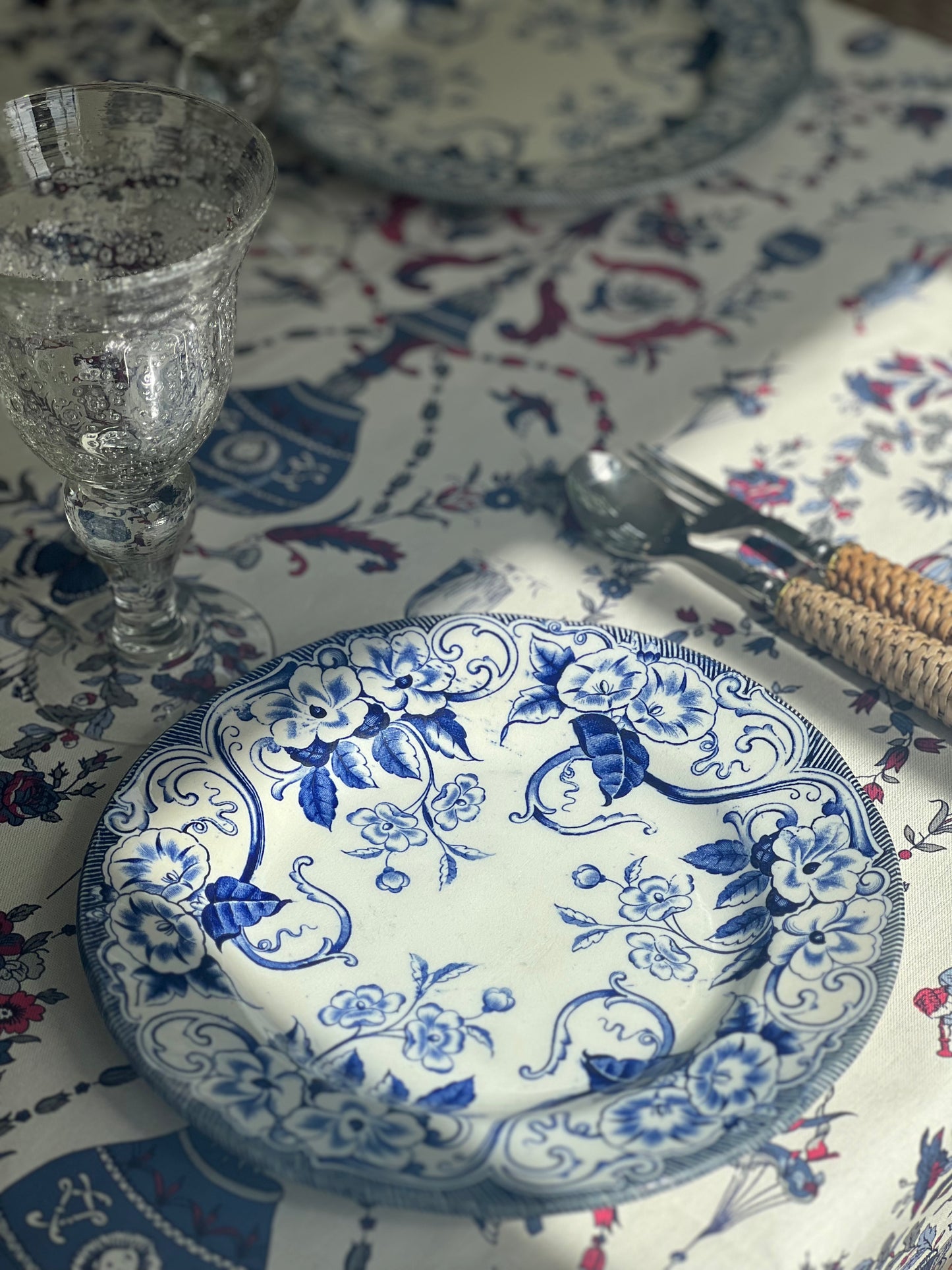 Set of 8 Antique French Ironstone Salad Plates “Flora” by Creil et Montereau