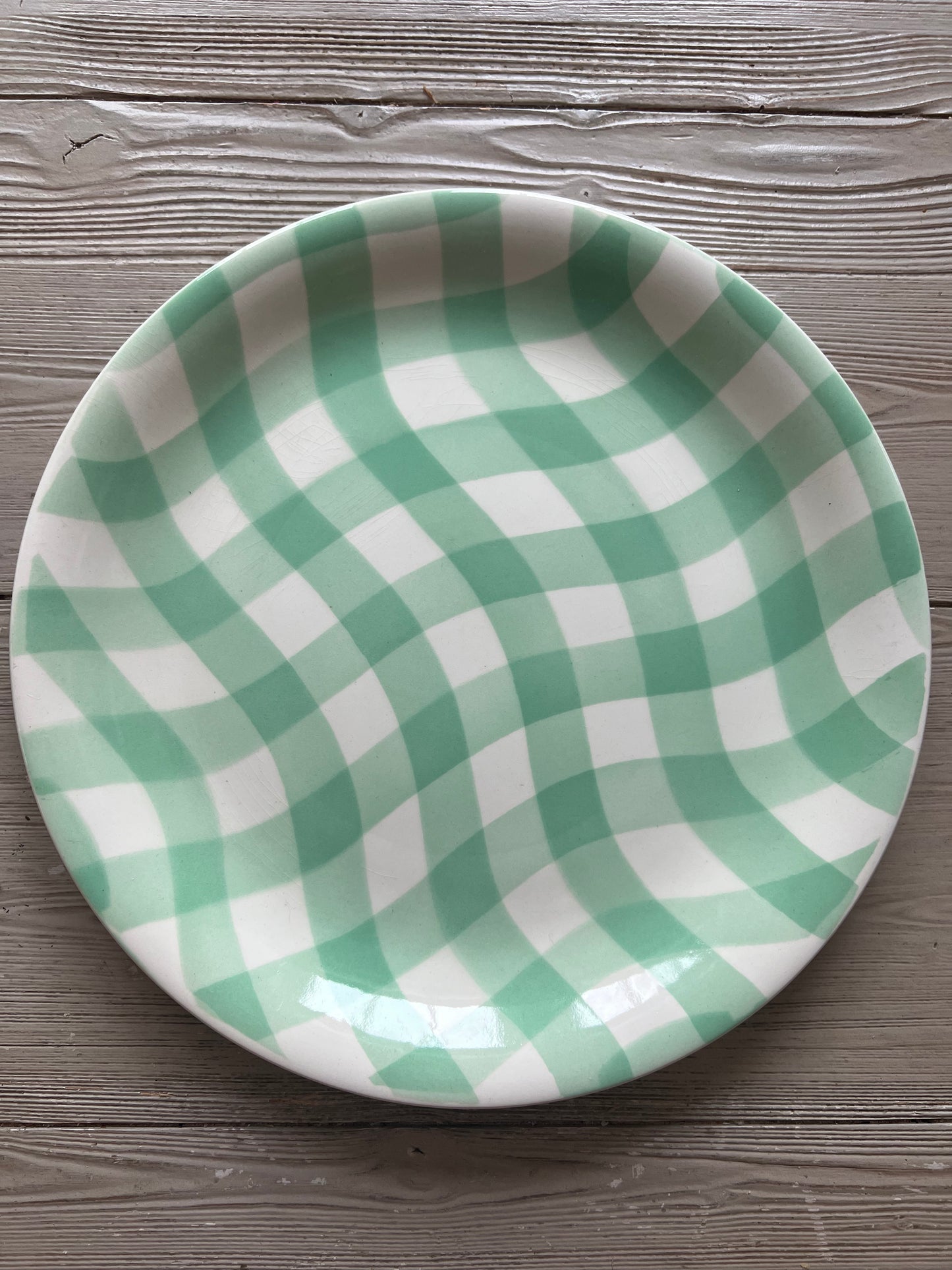 Vintage Gingham Dinner Serving Dish in Mint Greens by Salins