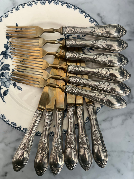 Set of 6 Vintage Solingen Cake Forks and Knives, Early 1900s