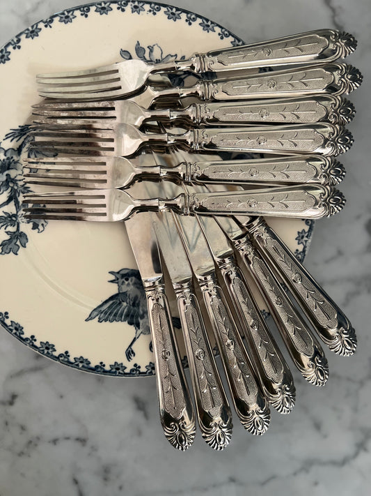 Set of 6 Vintage Italian Dessert Forks and Spoons – 800 Silver