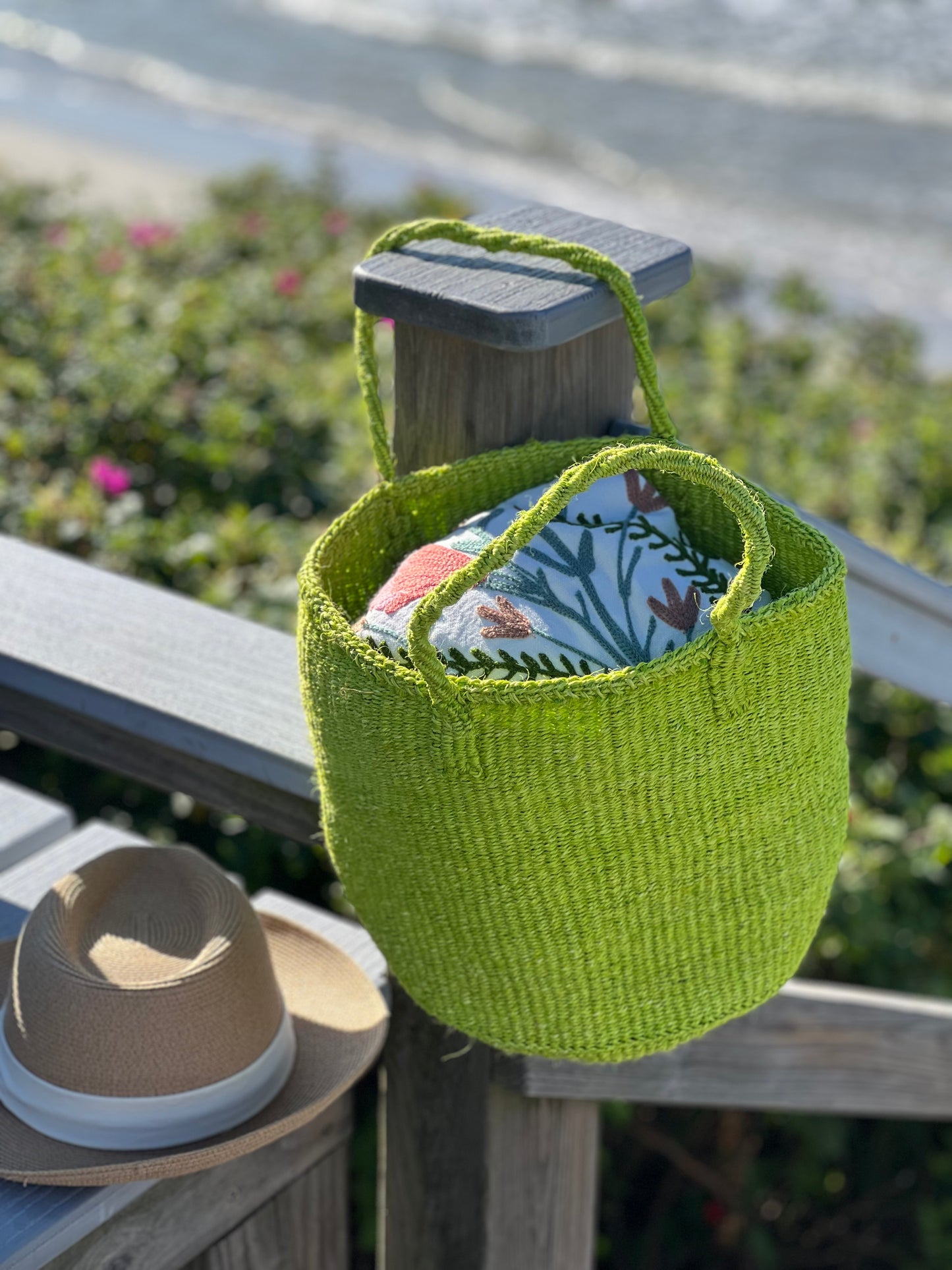 Sisal Woven Summer Bag: Lime