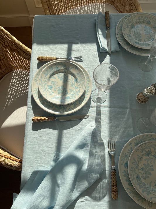 Charlotte Linen Tablecloth Icy Blue