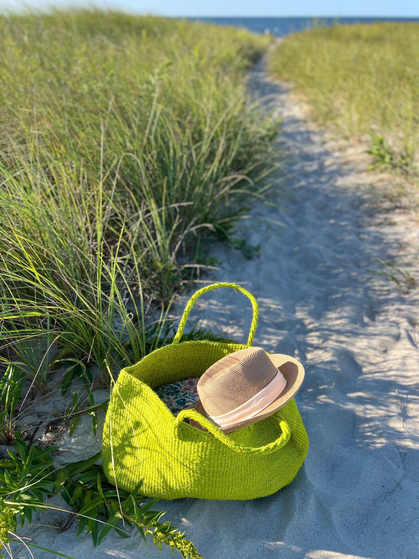 XL Sisal Woven Tote : Lime