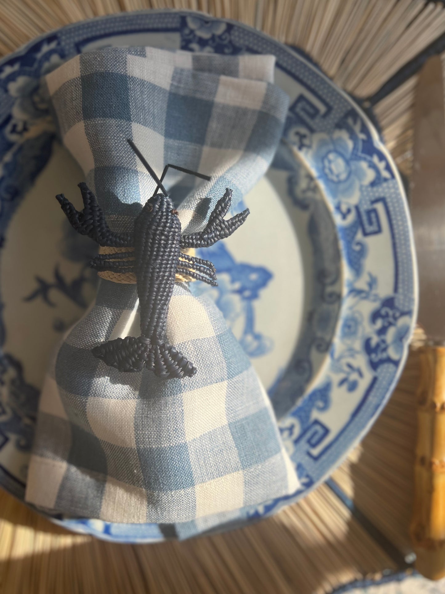 Navy Lobster Raffia Napkin Ring