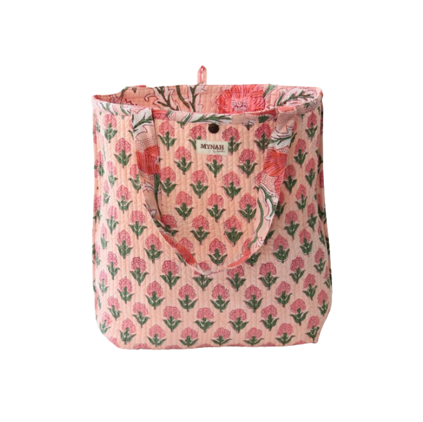 Peach Poppies Print Reversible Tote Bag-Small Laptop Bag