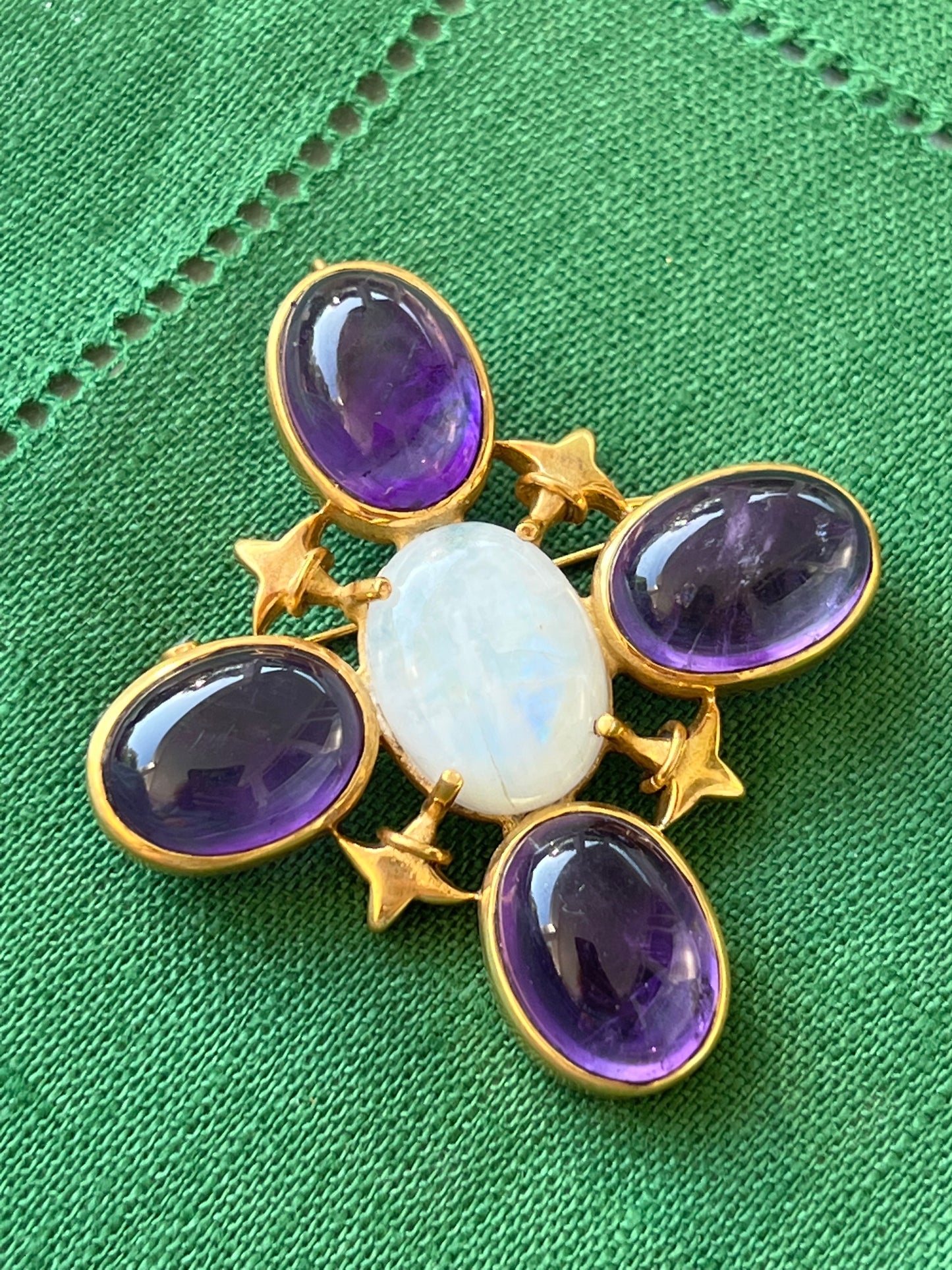 Moonstone and Amethyst Brooch