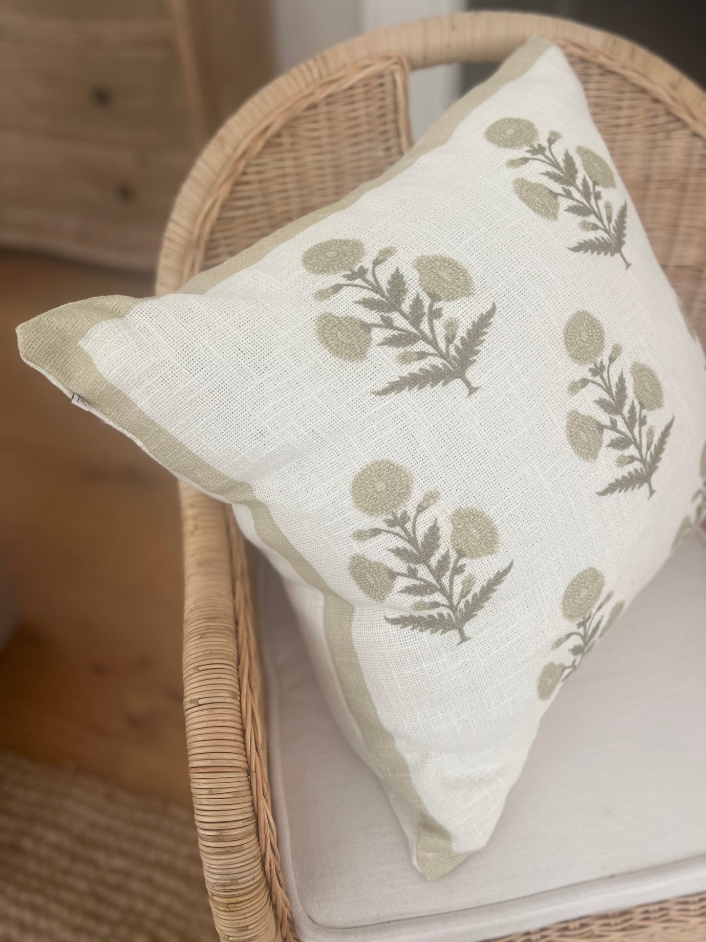 Seraphina Mughal Flower Pillow Cover in Sage