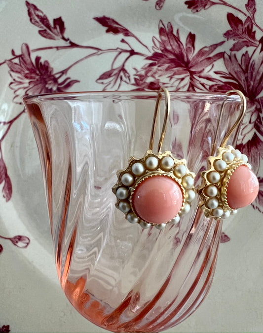 Button Stone Pink Coral Earrings