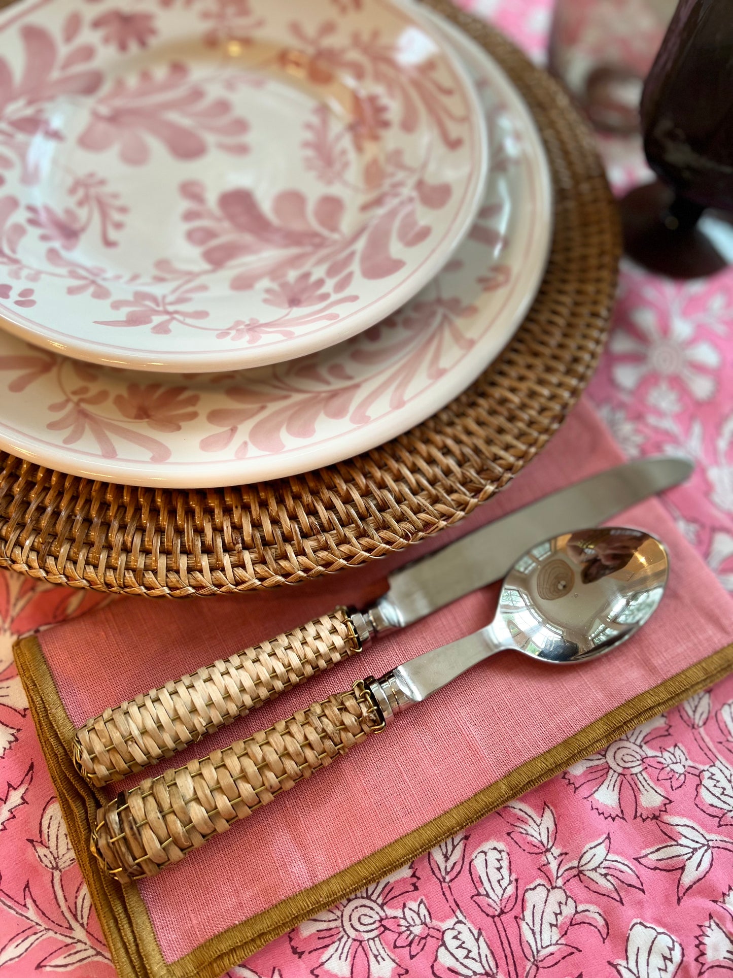 Brewster Pink Floral Block Print Tablecloth (Large)