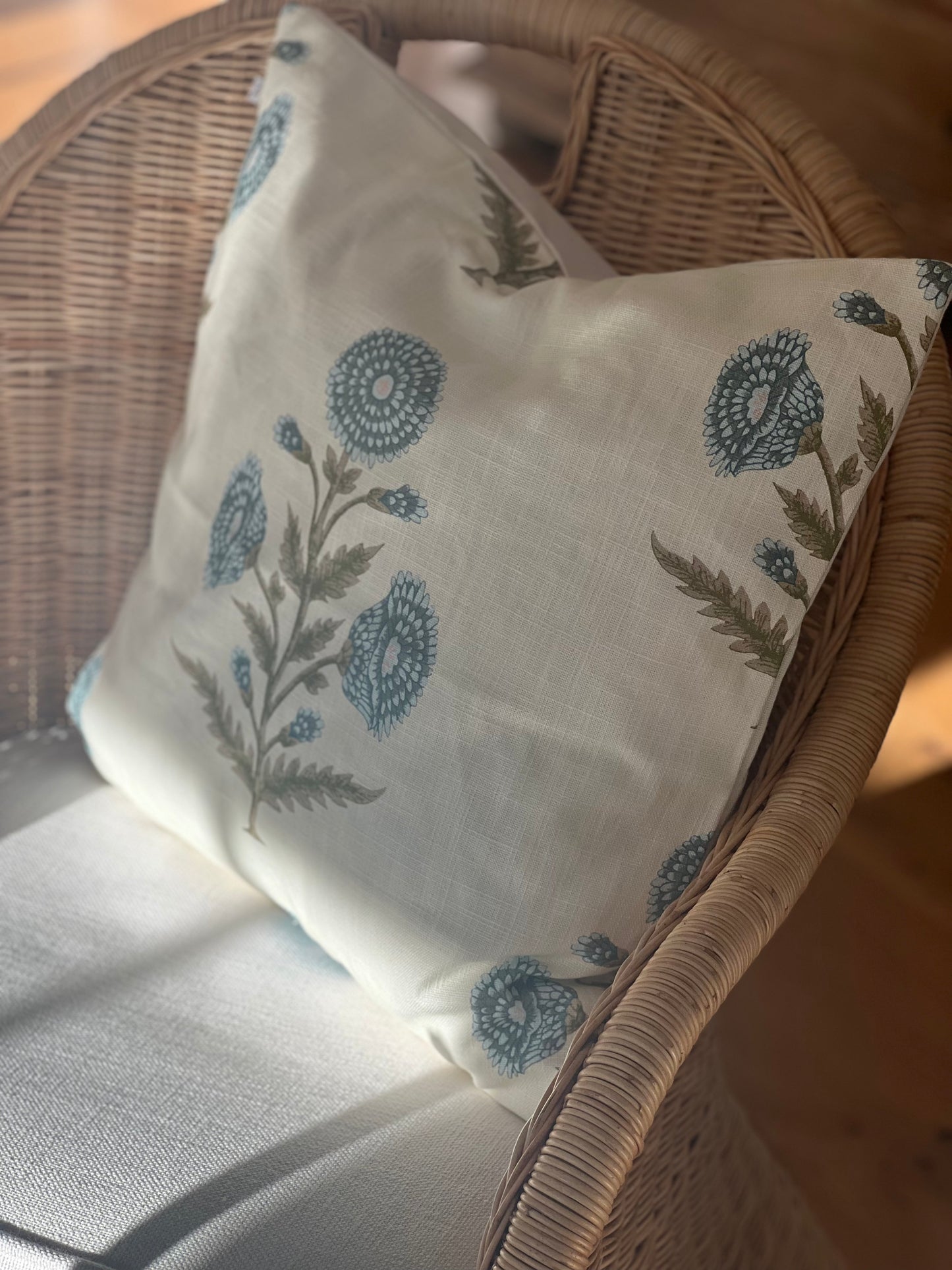 Flora Blue Zinnia Block Print Pillow Cover