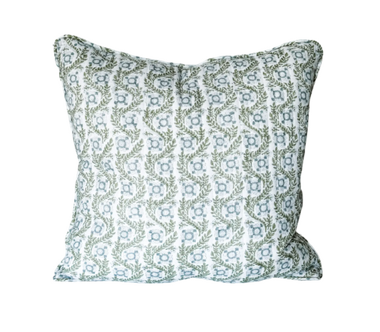 Villa Vaux Grand in Gray and Green Quilted Pillow