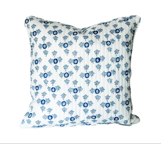 Villa Vaux Petit Blue and White Quilted Pillow