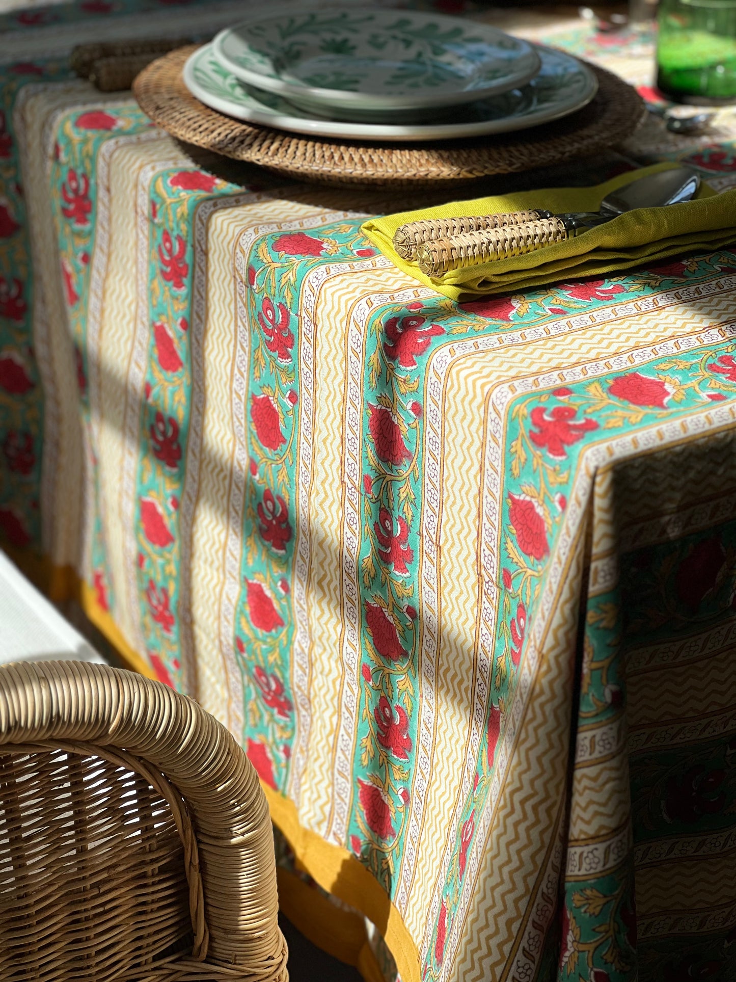 Rouge Provence Block Print Tablecloth (Large)