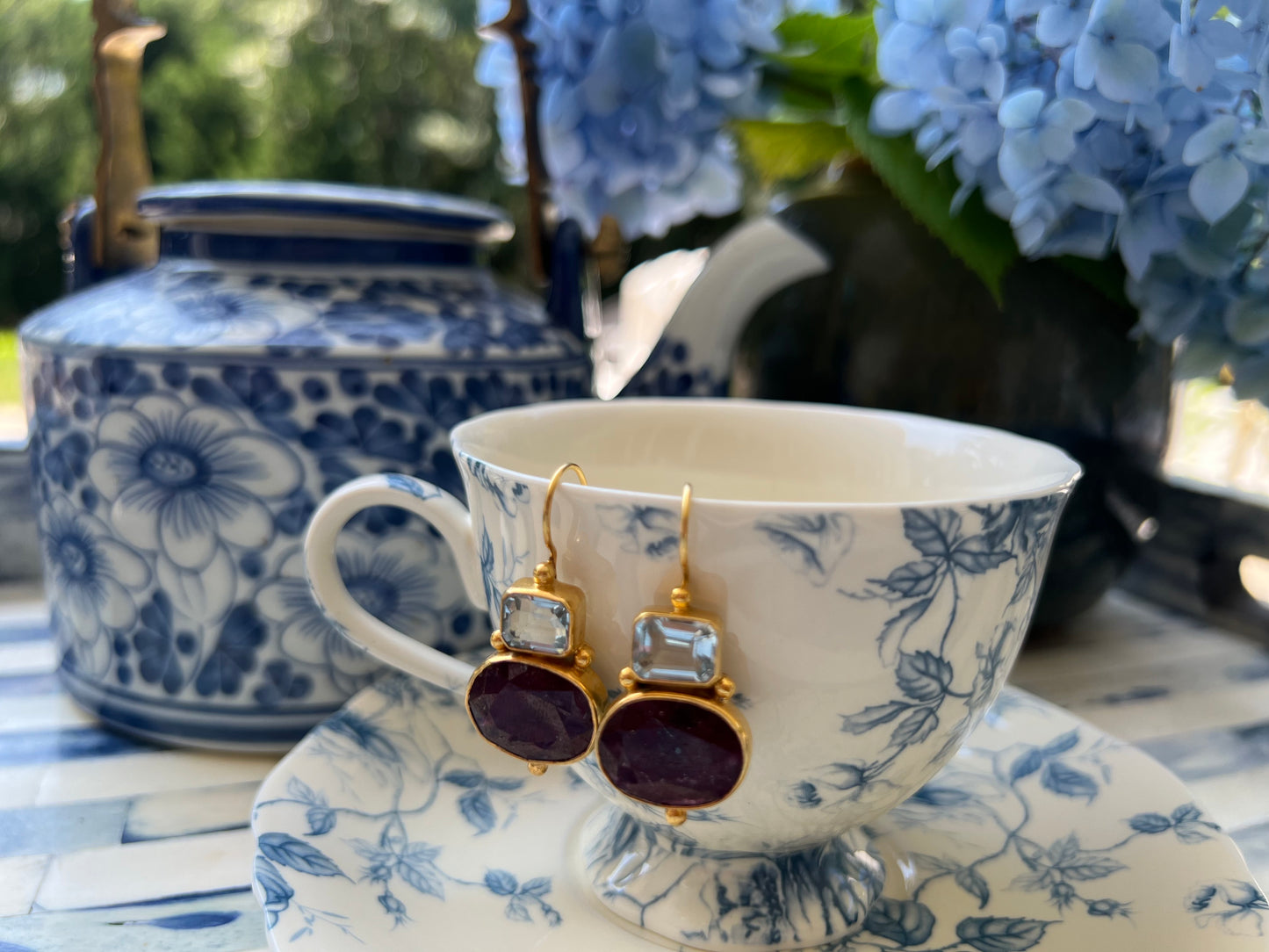 Aquamarine and Ruby Earrings