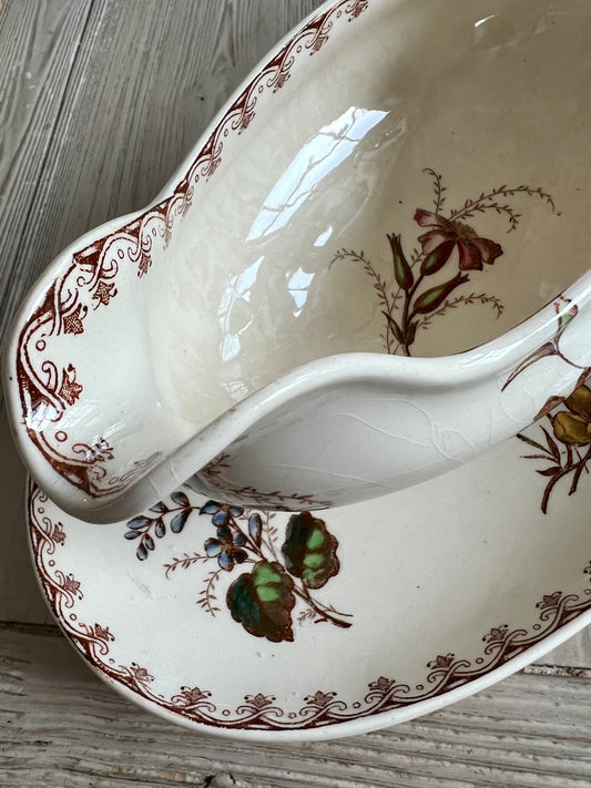 French Ironstone Sauce Boat "Vega" by Sarreguemines