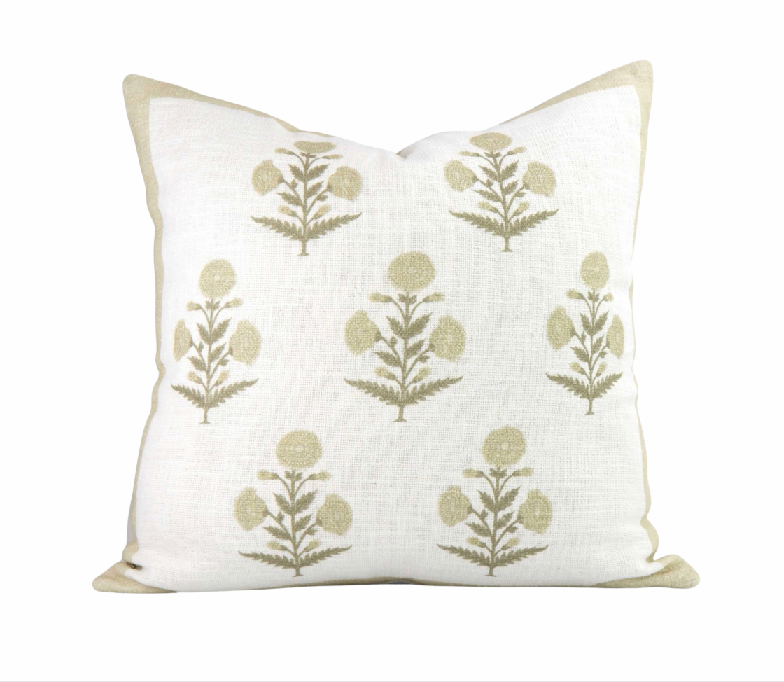 Seraphina Mughal Flower Pillow Cover in Sage