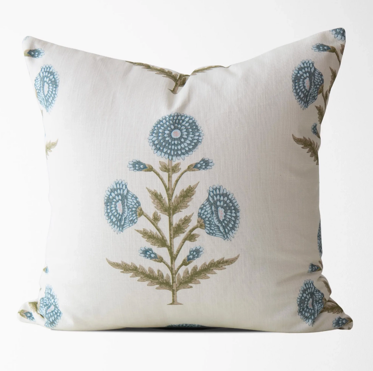 Flora Blue Zinnia Block Print Pillow Cover