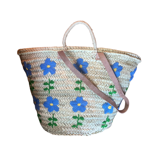 Floral Embroidered Straw Tote Bag