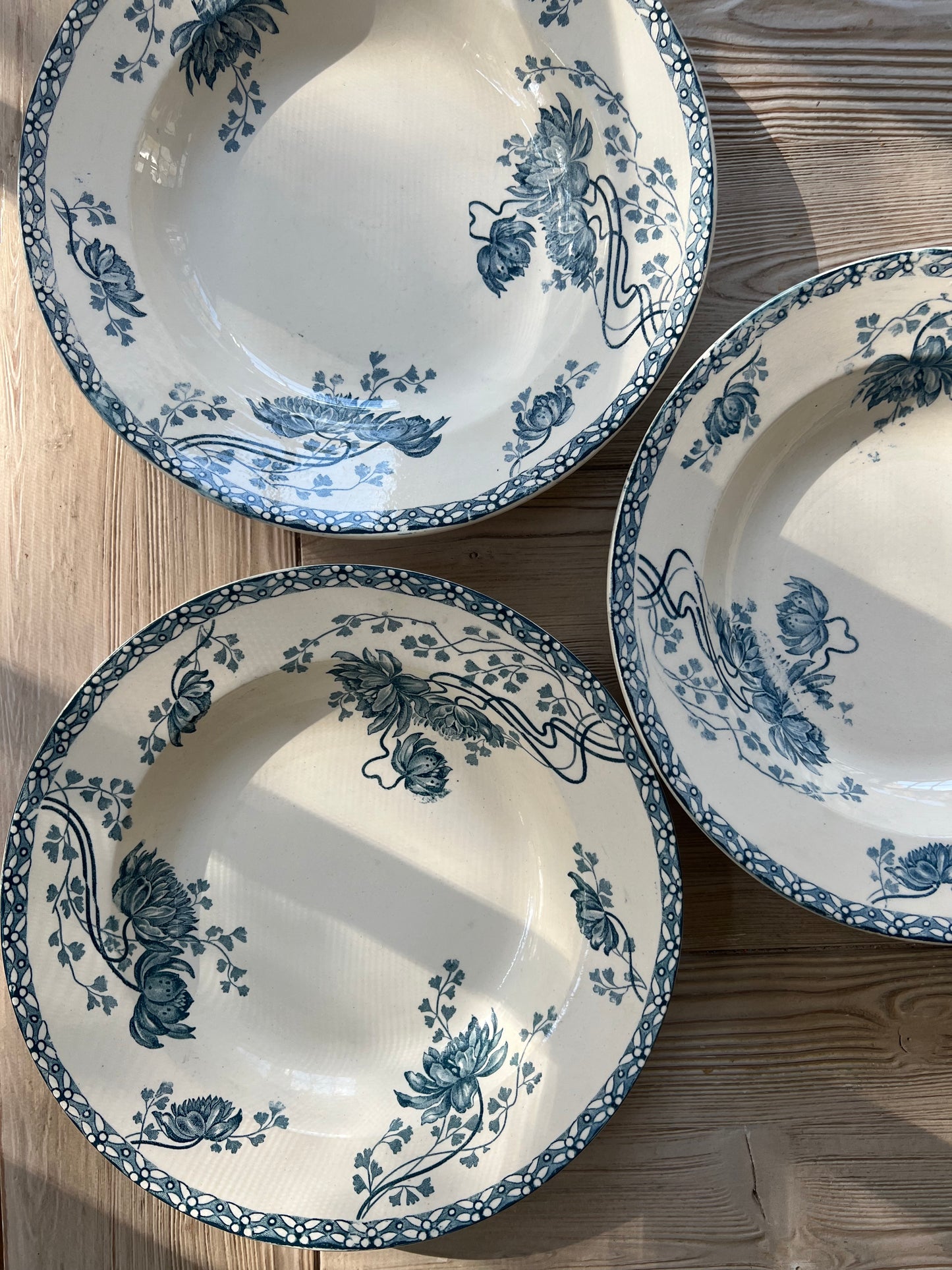Set of 3 French Ironstone Soup Plates "Royat" by Sarreguemines
