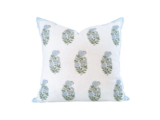 Genevieve Block Print Pillow Cover in Sky Blue