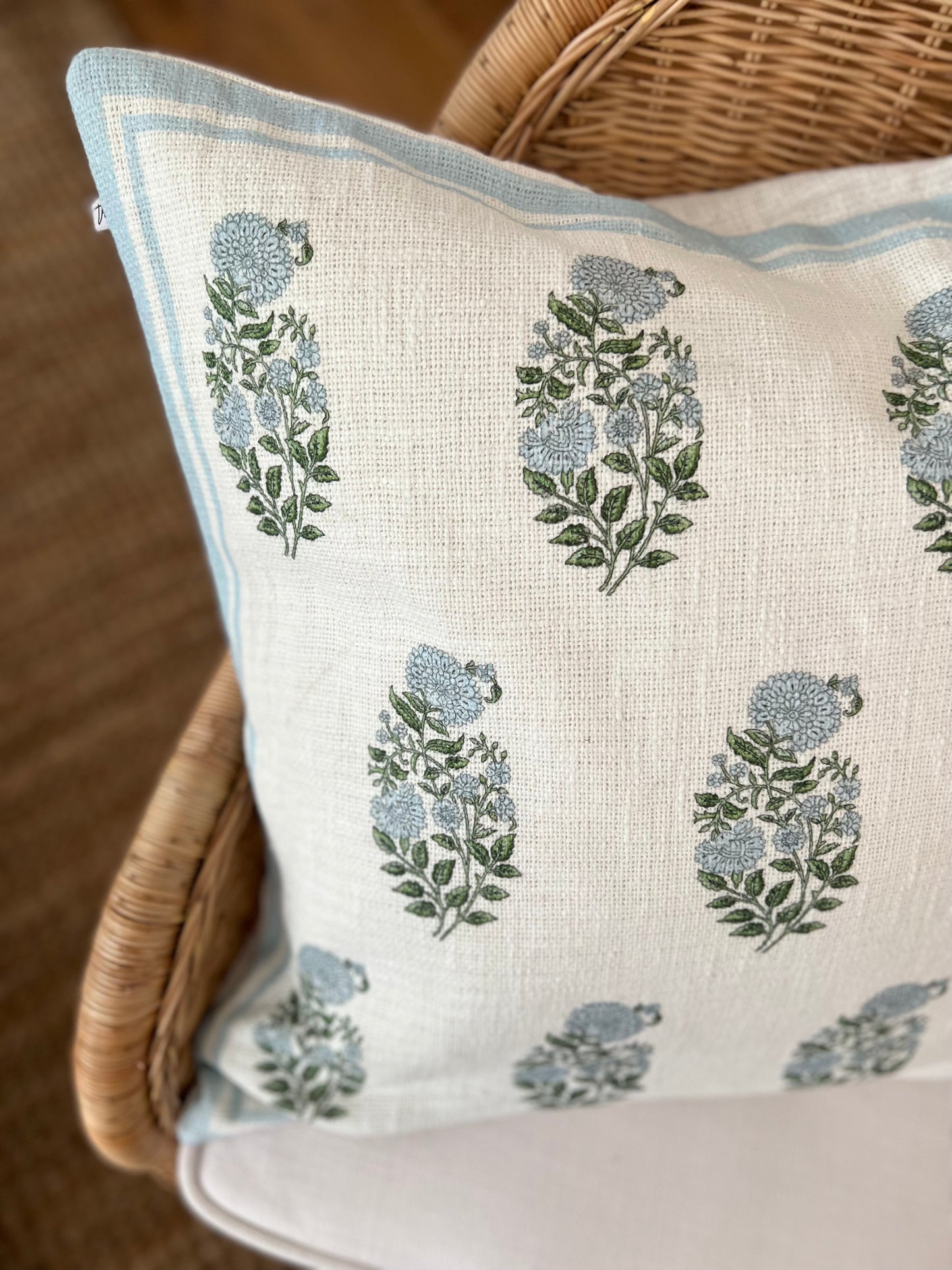 Genevieve Block Print Pillow Cover in Sky Blue