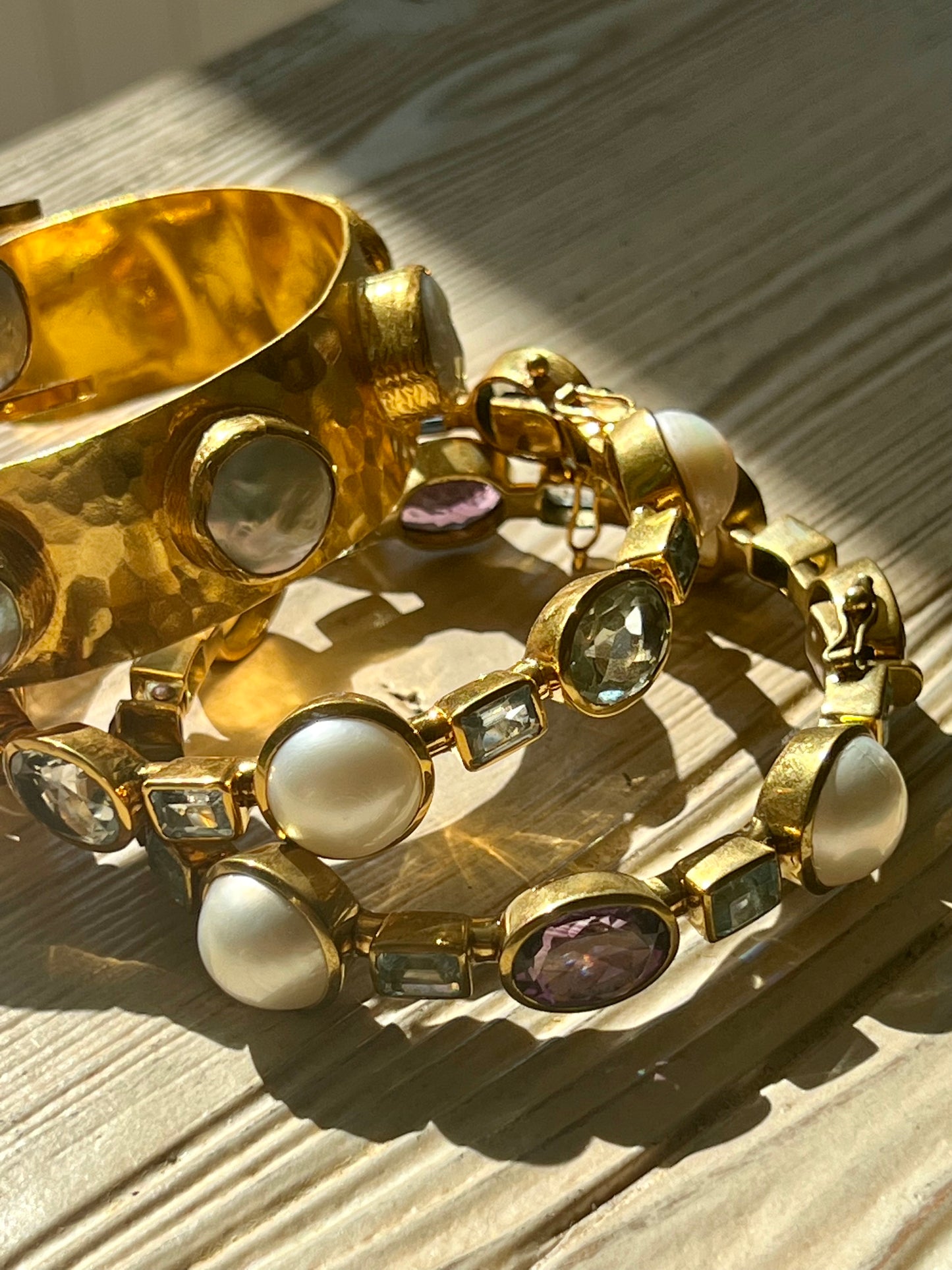 Round Bangle Blue Topaz and Aquamarine