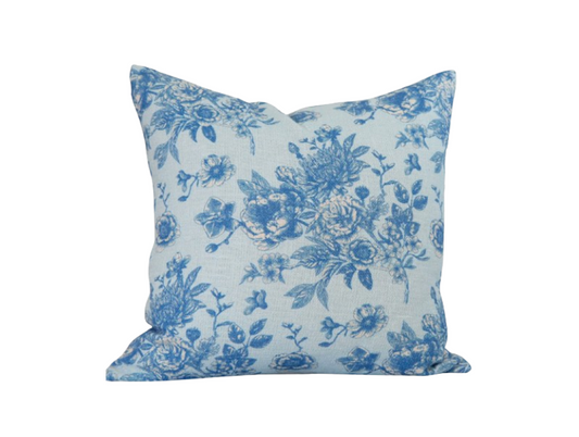 Serenity Toile De Jouy Roses Pillow Cover in Sky Blue
