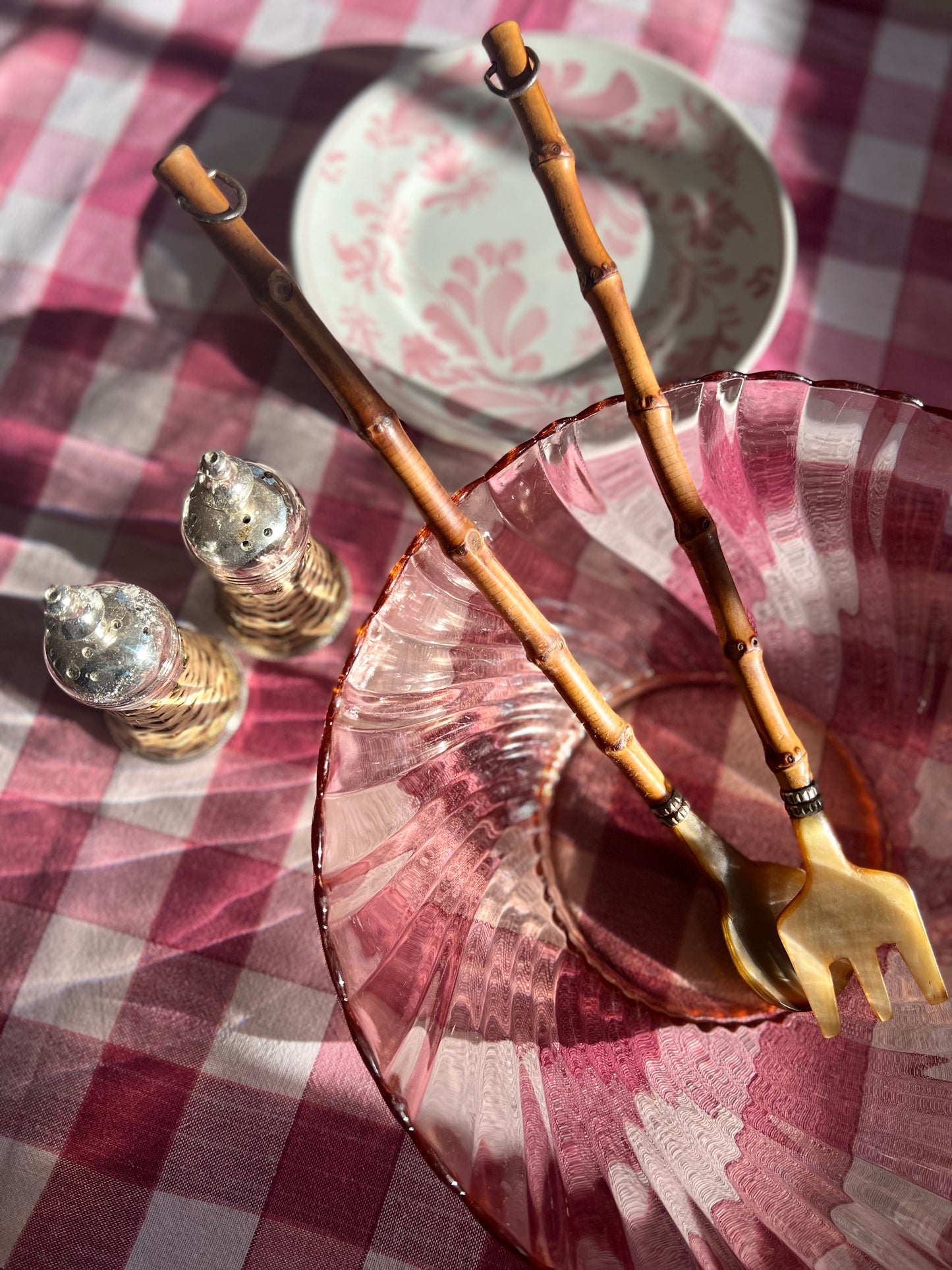 French Vintage Bamboo Salad Servers